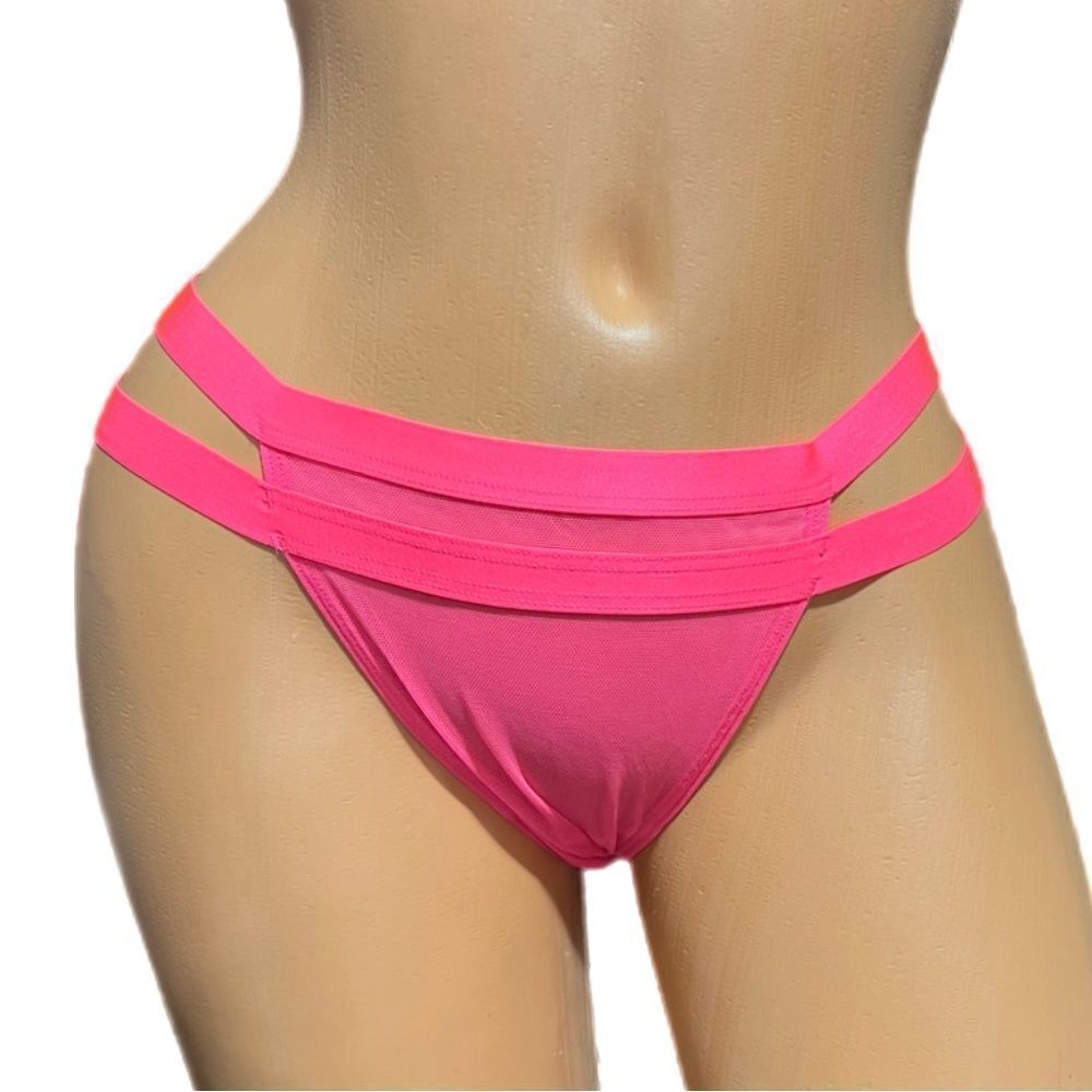 Victorias Secret Sexy sheer mesh string bikini panty Neon Pink Large